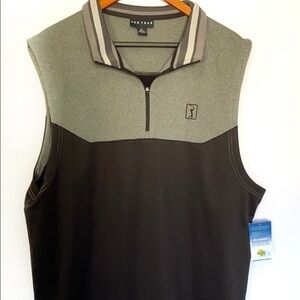𝅺pga Vest Golf Black and Gray Collared Size XL 1/4 Zip Up Striped Collar New